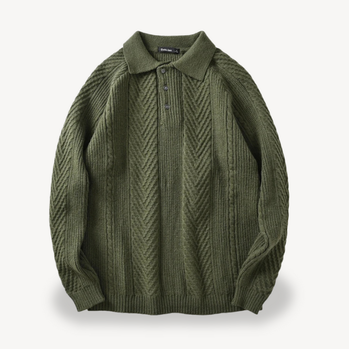 Cable Knit Polo Sweater for Men | Loravelle