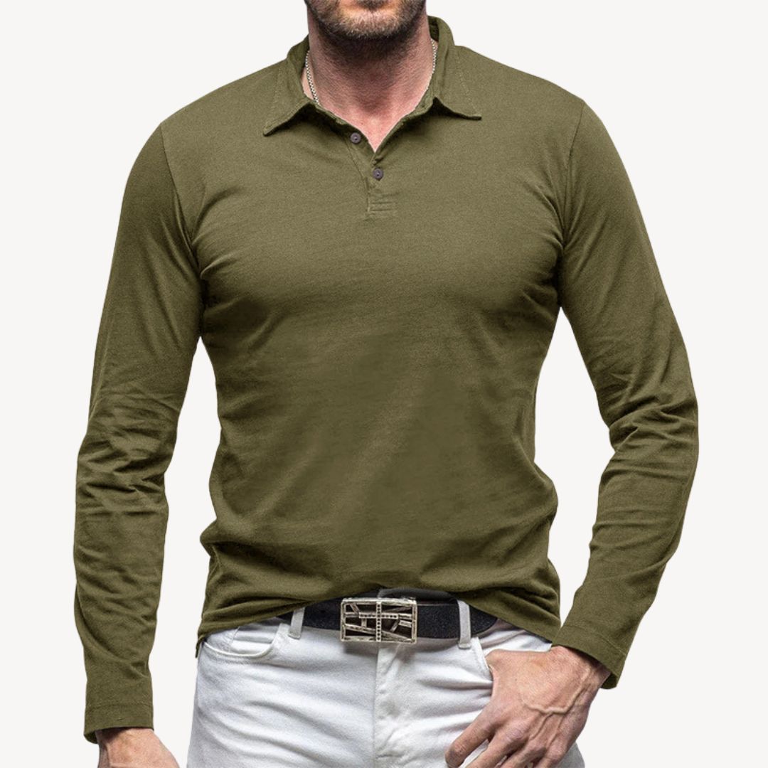 Cotton Long Sleeve Polo Shirt | Loravelle
