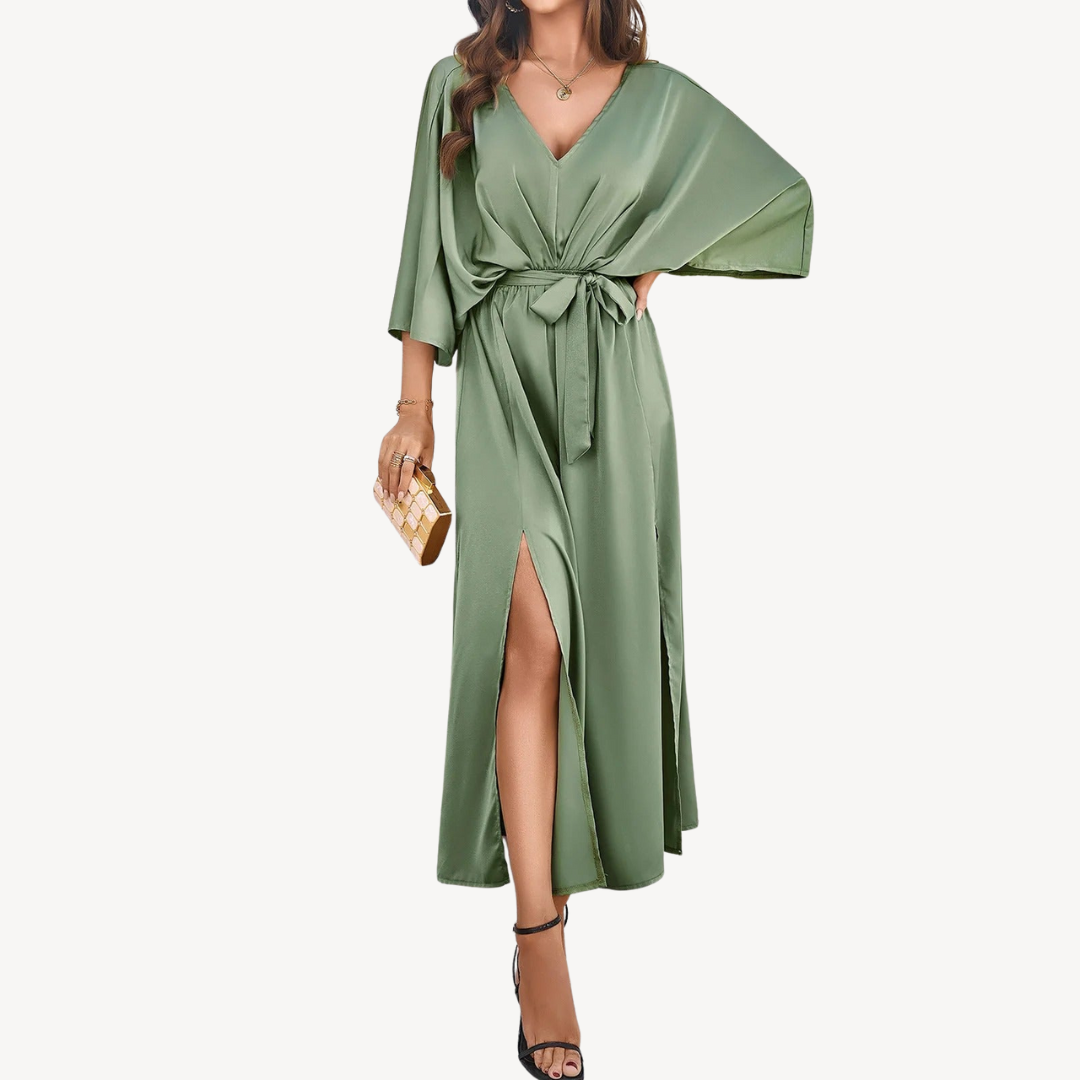 V-Neck Belted Maxi Dress | Loravelle
