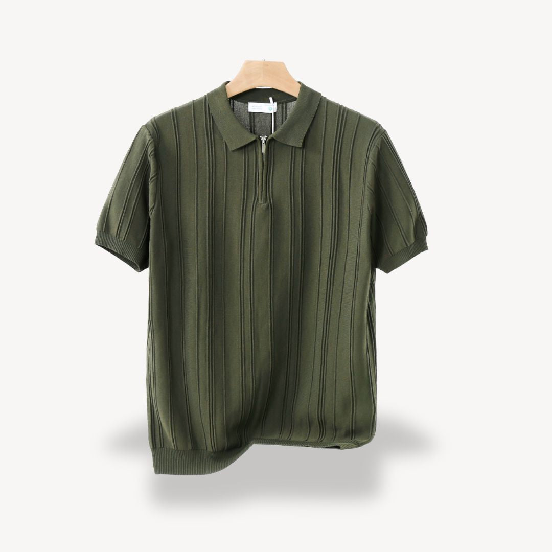 Men's Ribbed Knit Half-Zip Polo Shirt | Loravelle