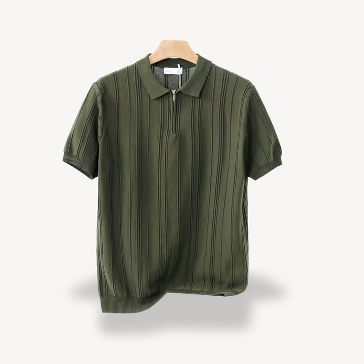 Men's Ribbed Knit Half-Zip Polo Shirt | Loravelle
