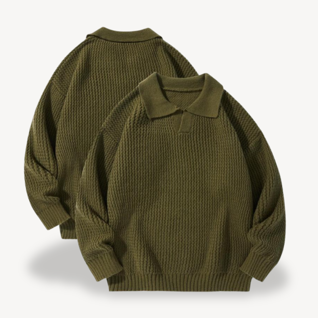 Men’s Waffle Knit Polo Sweater | Loravelle