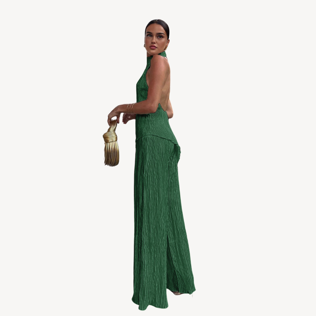 Plissé Jumpsuit with Halter Neck for Women | Loravelle