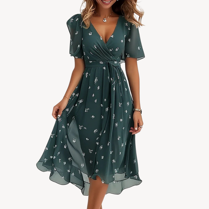 Loravelle | Women's Chiffon Floral Dress – Elegant Midi