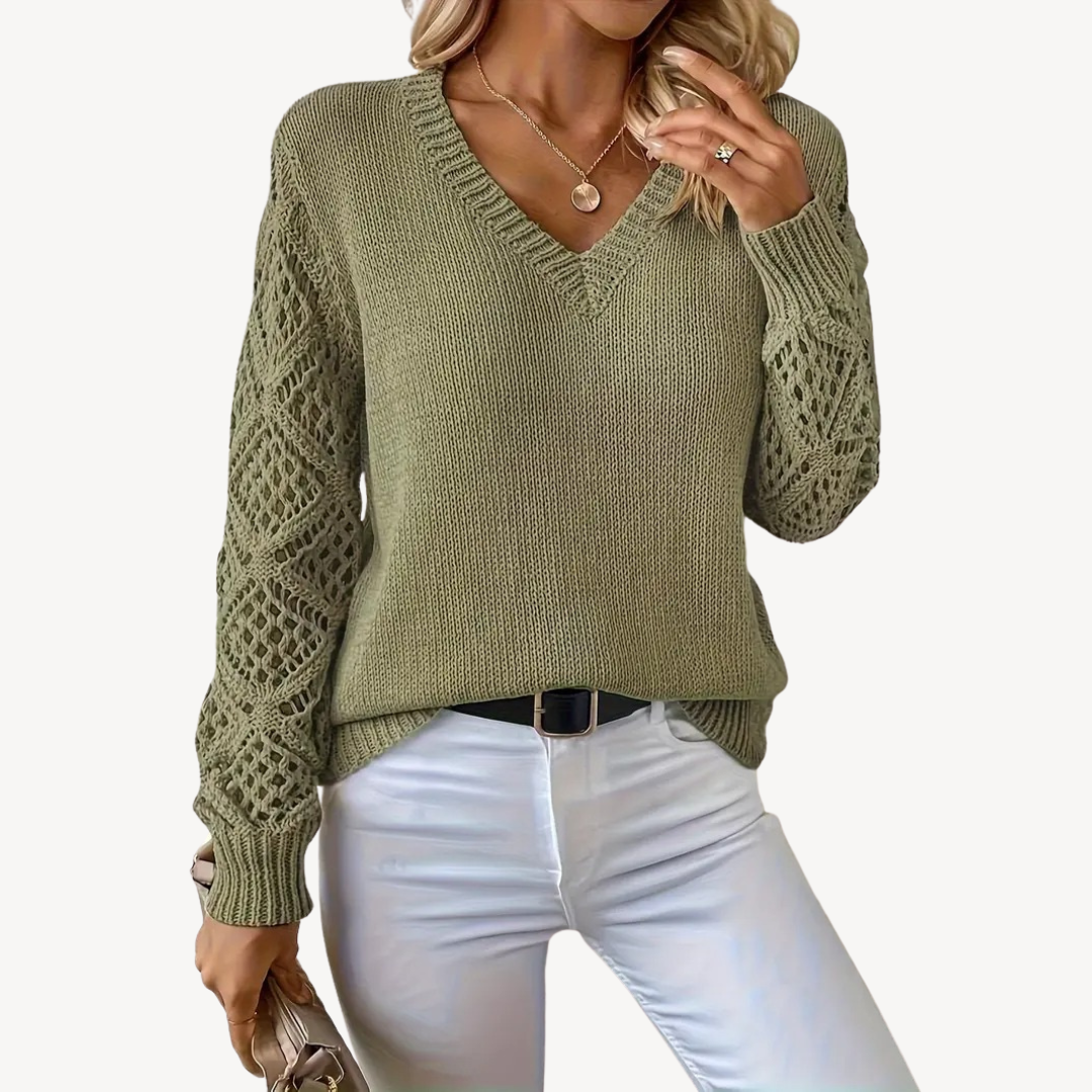 Women's V-Neck Crochet Sweater | Loravelle