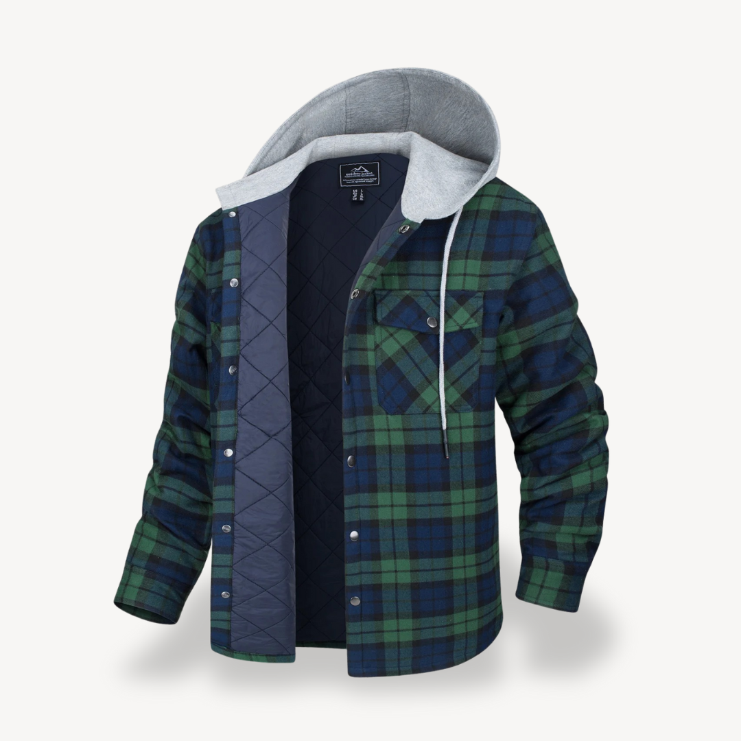 Plaid Quilted Hooded Jacket for Men | Loravelle