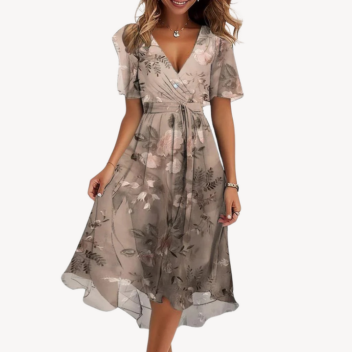 Loravelle | Women's Chiffon Floral Dress – Elegant Midi