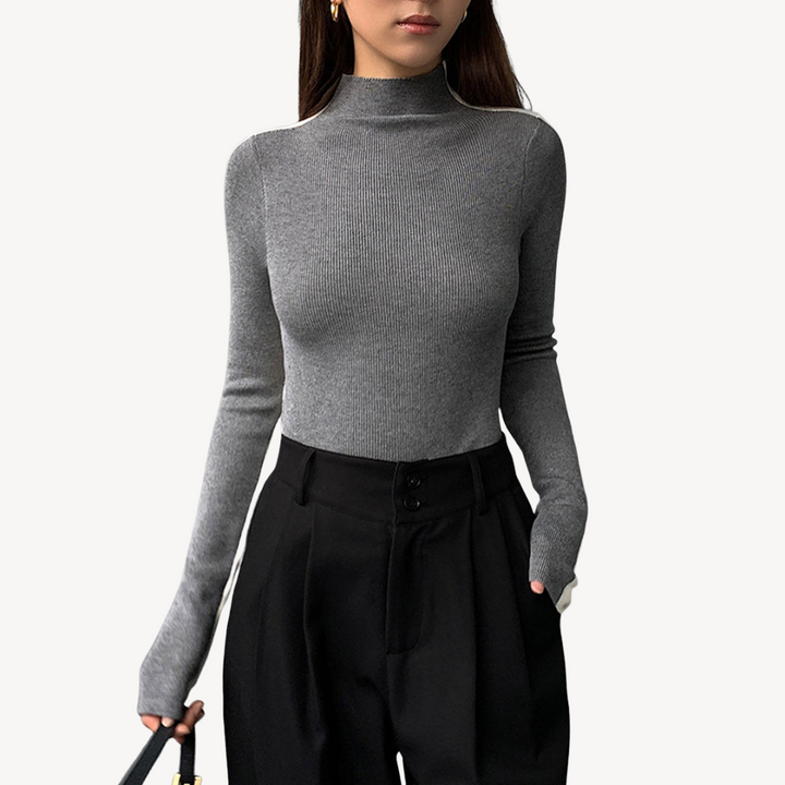 Women's Two-Tone Knit Turtleneck Top | Loravelle