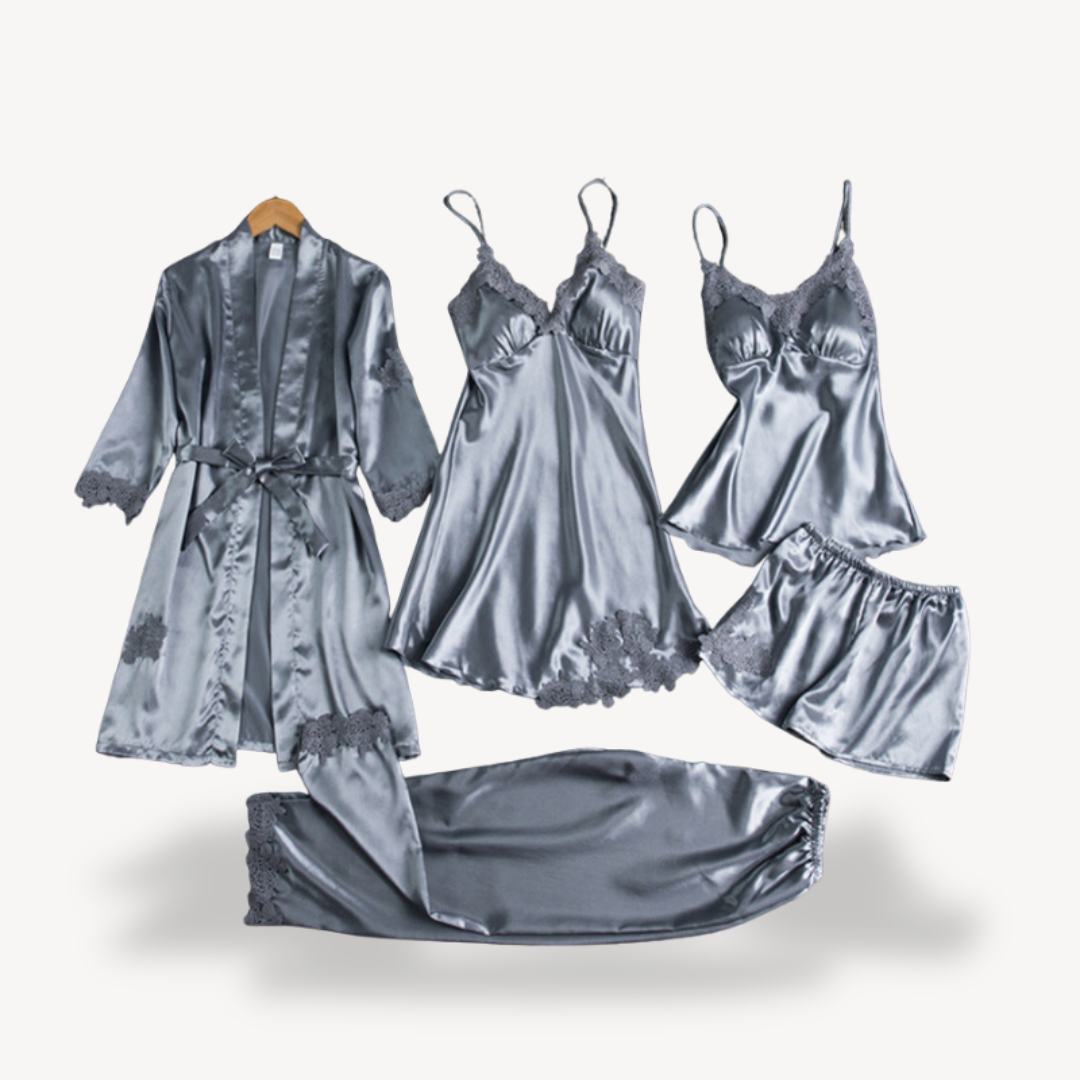 Lace Satin Lingerie Set with Robe | Loravelle