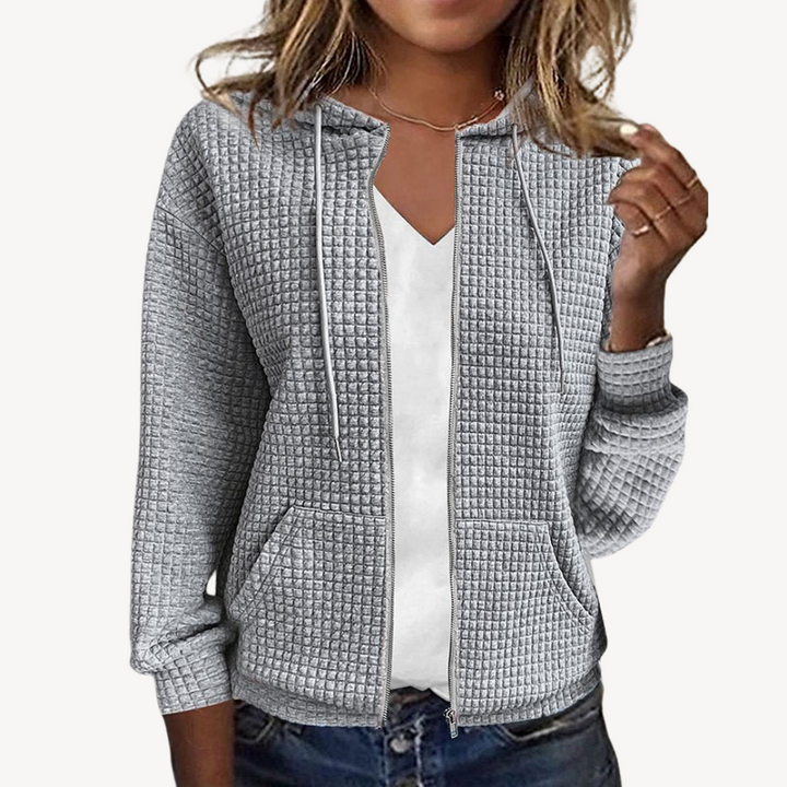 Women's Waffle Knit Zip-Up Hoodie Jacket | Loravelle