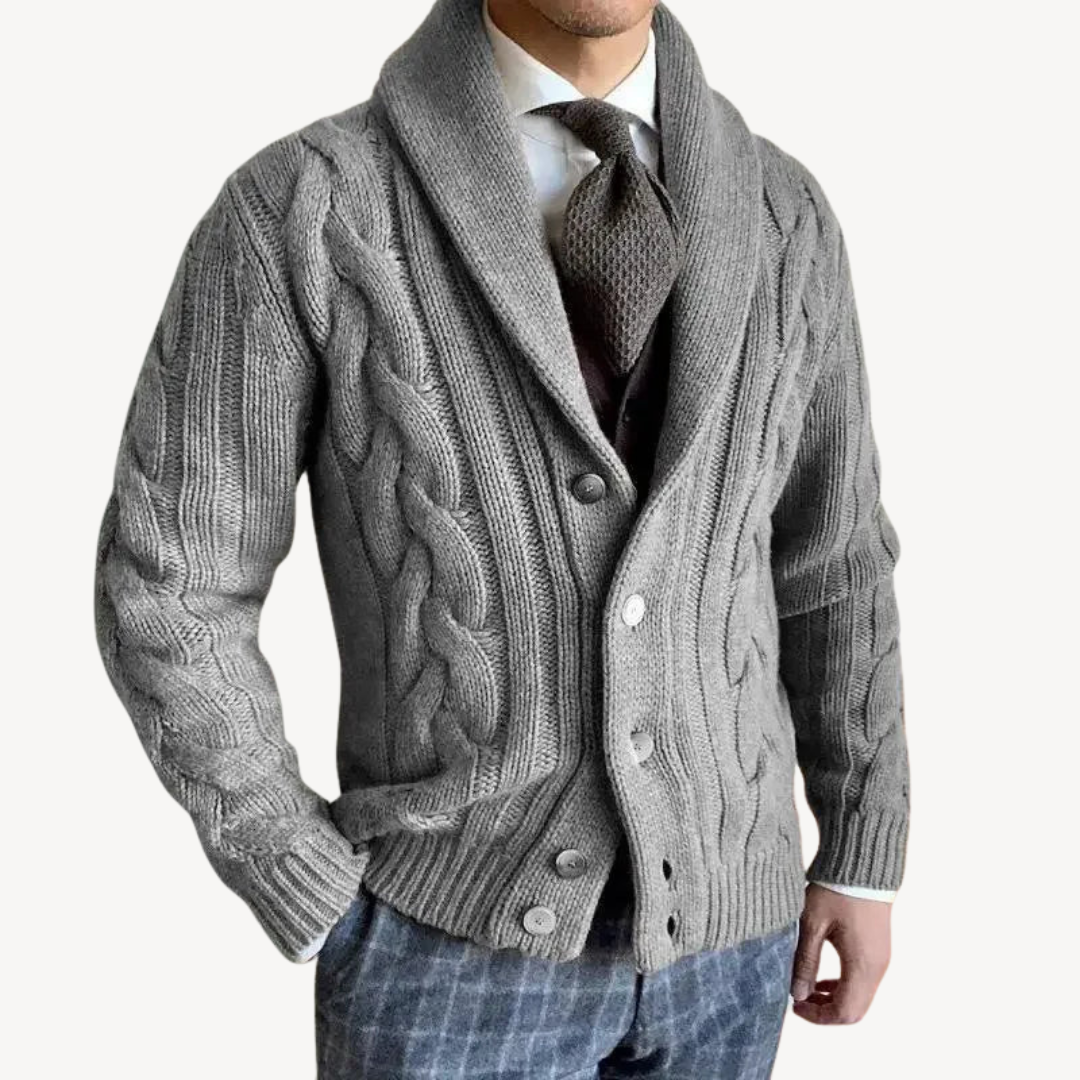 Men's Cable Knit Shawl Cardigan Sweater | Loravelle