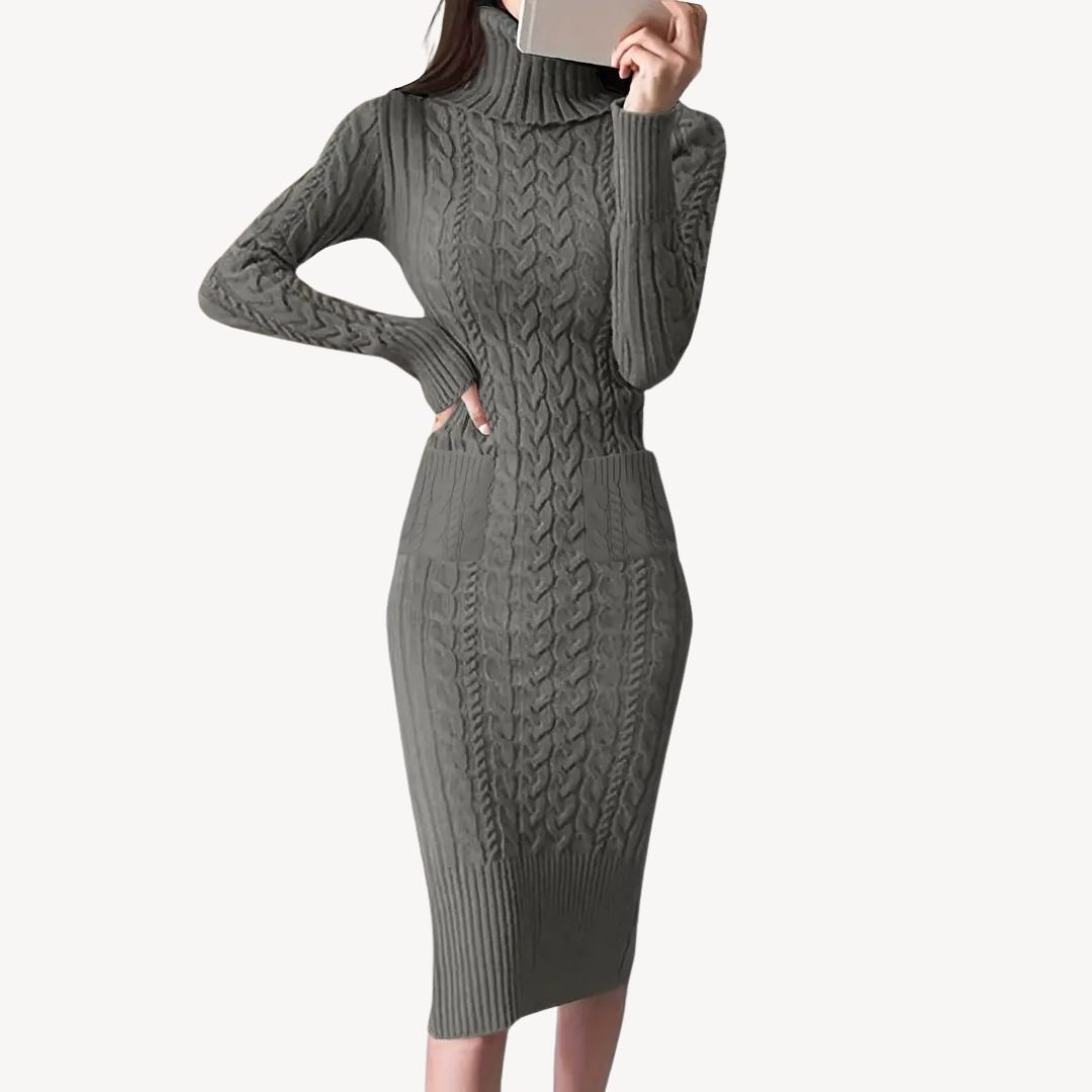 Knit Cable Turtleneck Sweater Dress | Loravelle