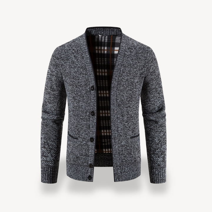 Men's Cardigan Sweater with Plaid Lining | Loravelle