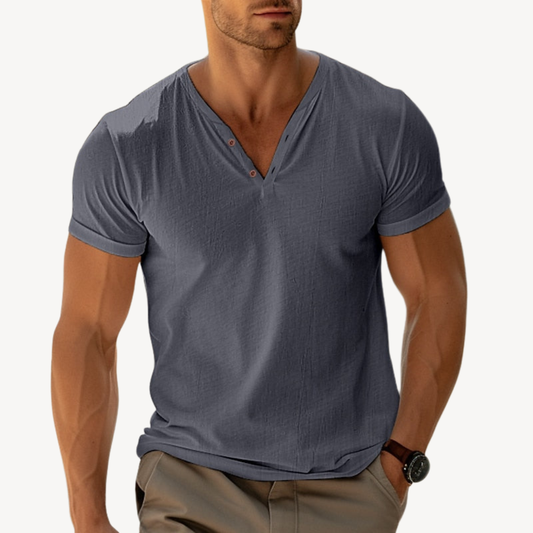 Men’s V-Neck Henley T-Shirt – Cotton Casual Shirt | Loravelle