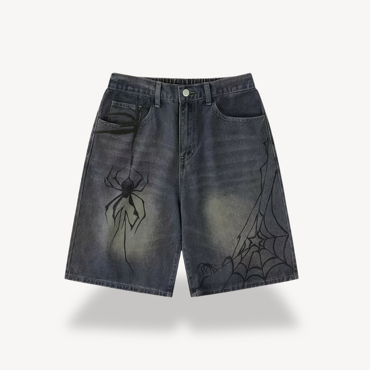 Y2K Spider Web Denim Shorts Women Cotton Streetwear | Loravelle