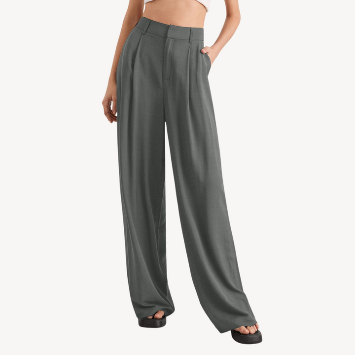 Women's Polyester Pleated Wide Leg Pants | Loravelle