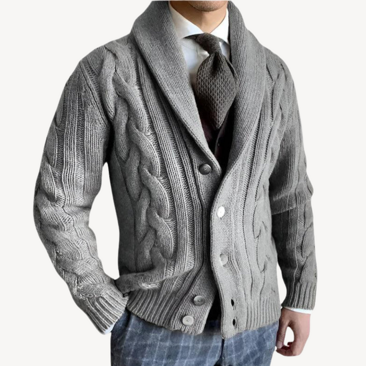 Men's Cable Knit Shawl Collar Cardigan | Loravelle
