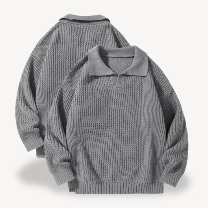 Men’s Waffle Knit Polo Sweater | Loravelle