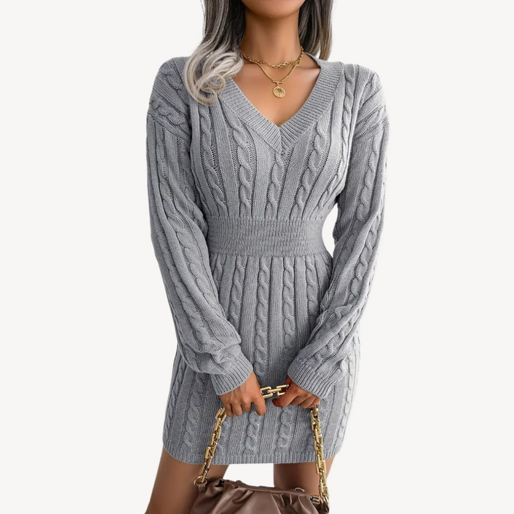 Cable Knit V-Neck Dress | Loravelle