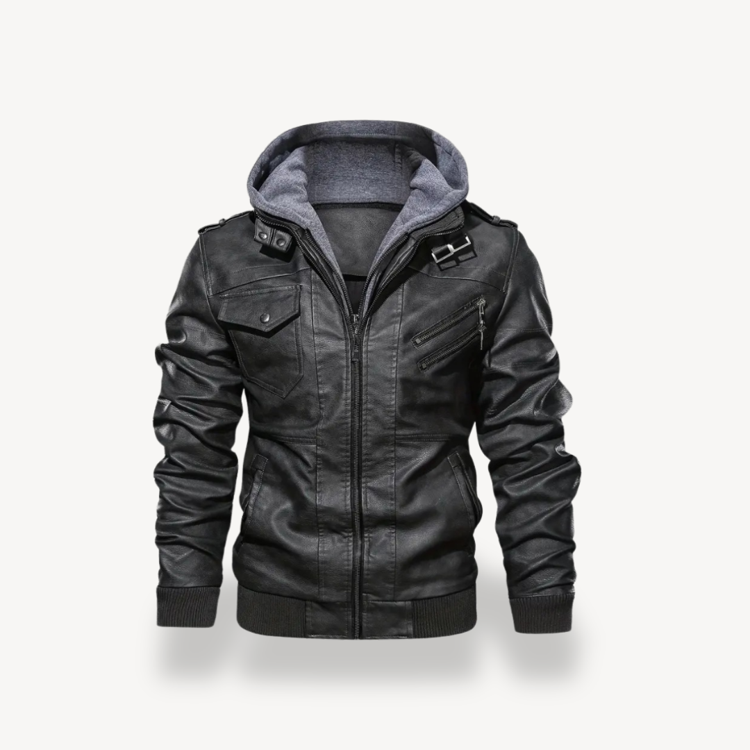 Leather Jacket with Hood for Men | Loravelle