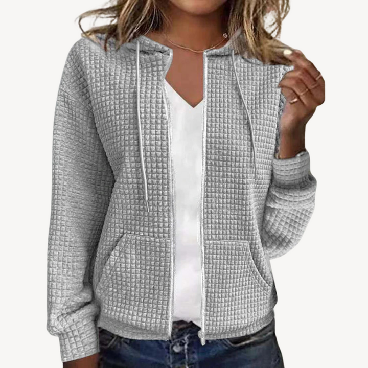 Waffle Knit Zipper with Hoodie for Women | Loravelle