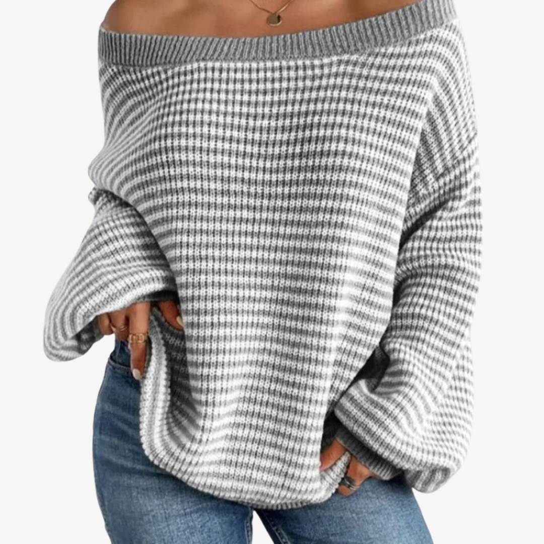 Striped Off-Shoulder Knit Sweater for Women | Loravelle