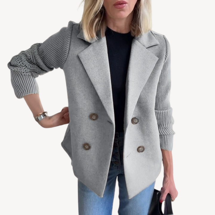 Women's Wool Blend Double-Breasted Knit Blazer | Loravelle