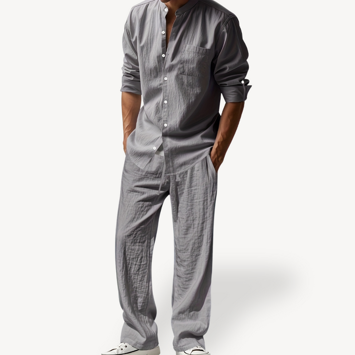 Men’s Linen Drawstring Pants & Shirt Set – Casual Relaxed Trousers & Shirt | Loravelle