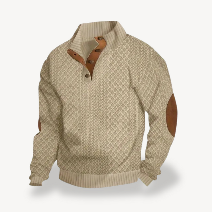 Men's Stylish Zip-up Sweater with Leather Elbow Patches | Loravelle