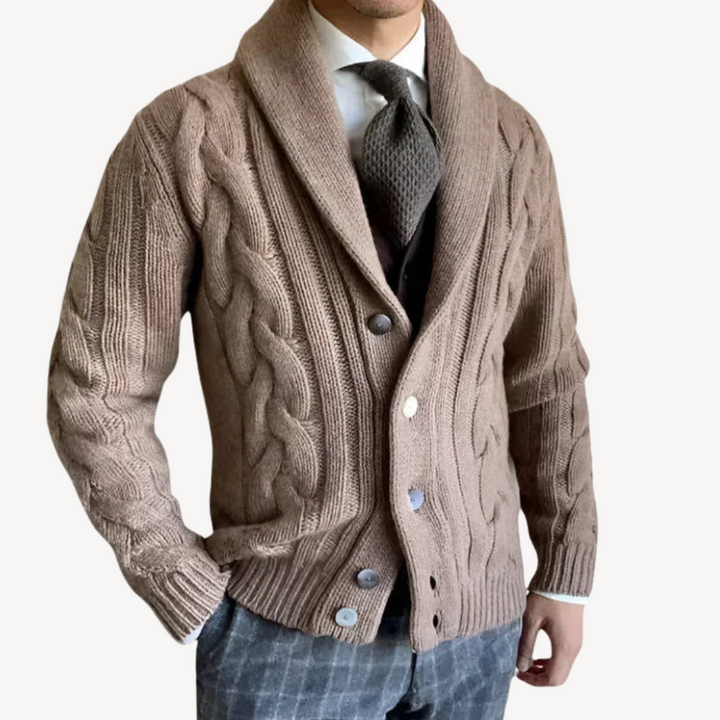 Men's Cable Knit Shawl Collar Cardigan | Loravelle