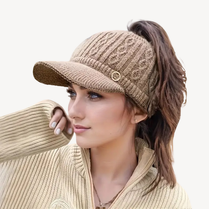 Knit Visor Cap with Ponytail Hole | Loravelle