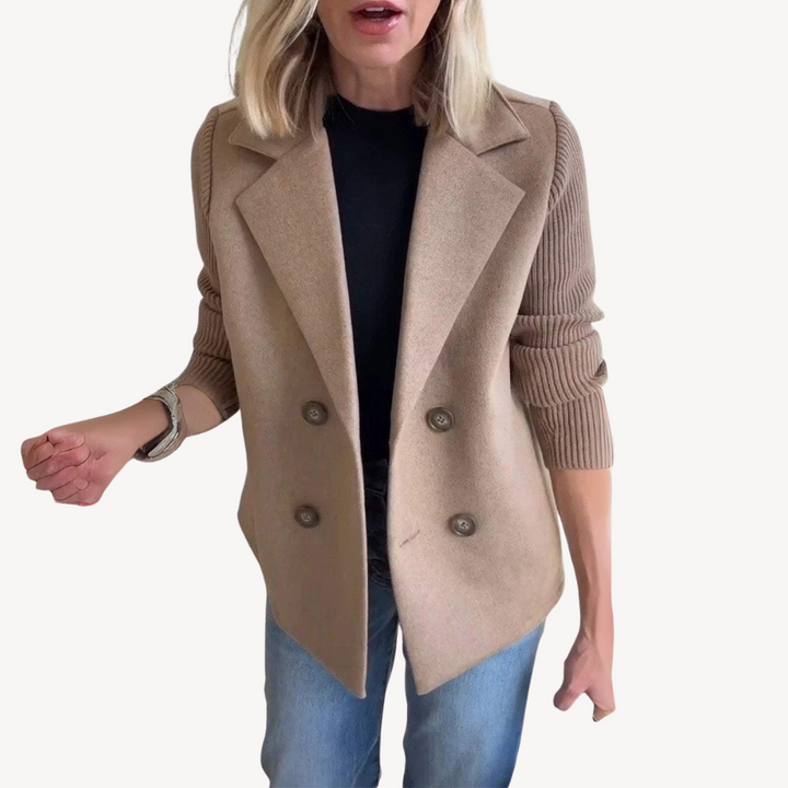 Women's Wool Blend Double-Breasted Knit Blazer | Loravelle