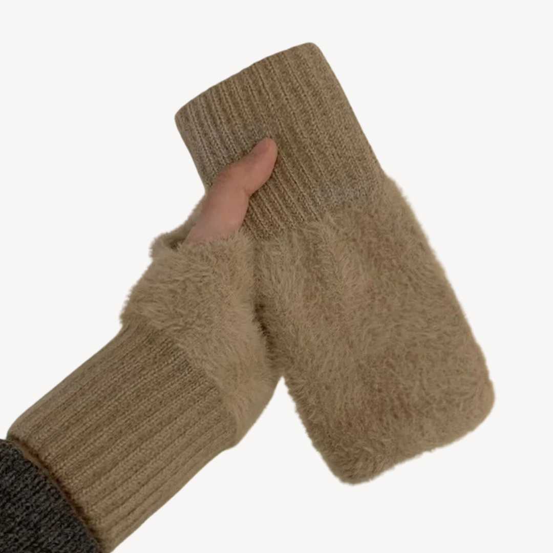 Women's Fuzzy Fingerless Gloves | Loravelle
