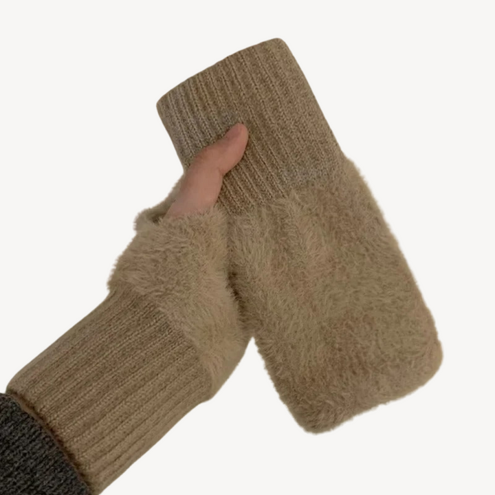 Women's Fuzzy Fingerless Gloves | Loravelle
