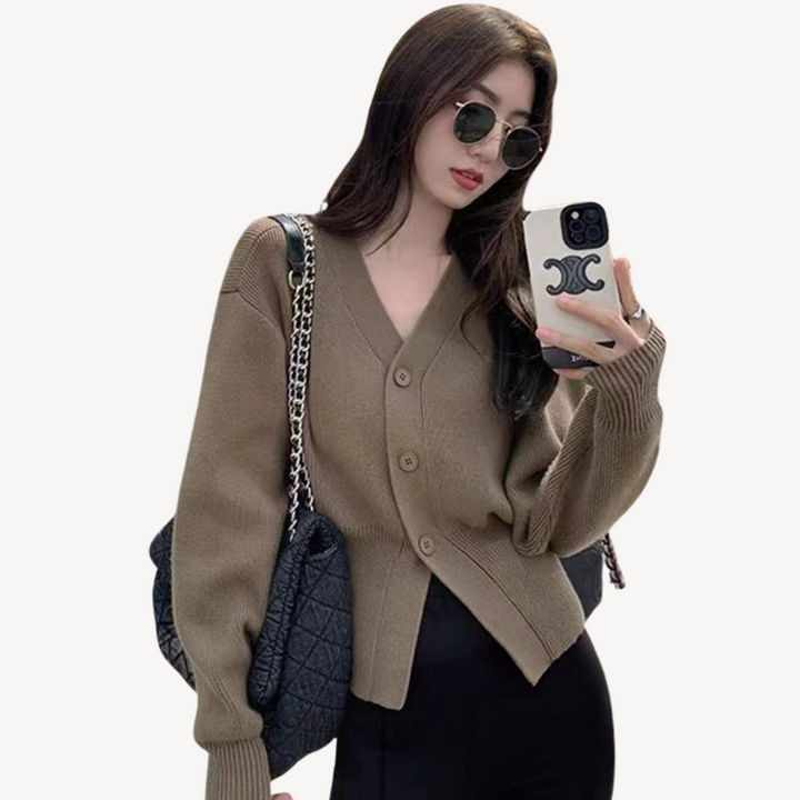 V-neck Ribbed Cardigan Sweater | Loravelle