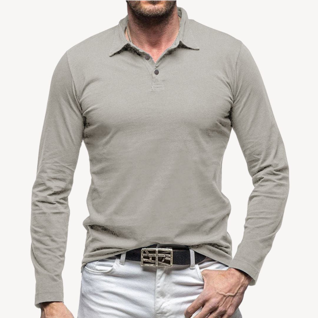 Cotton Long Sleeve Polo Shirt | Loravelle