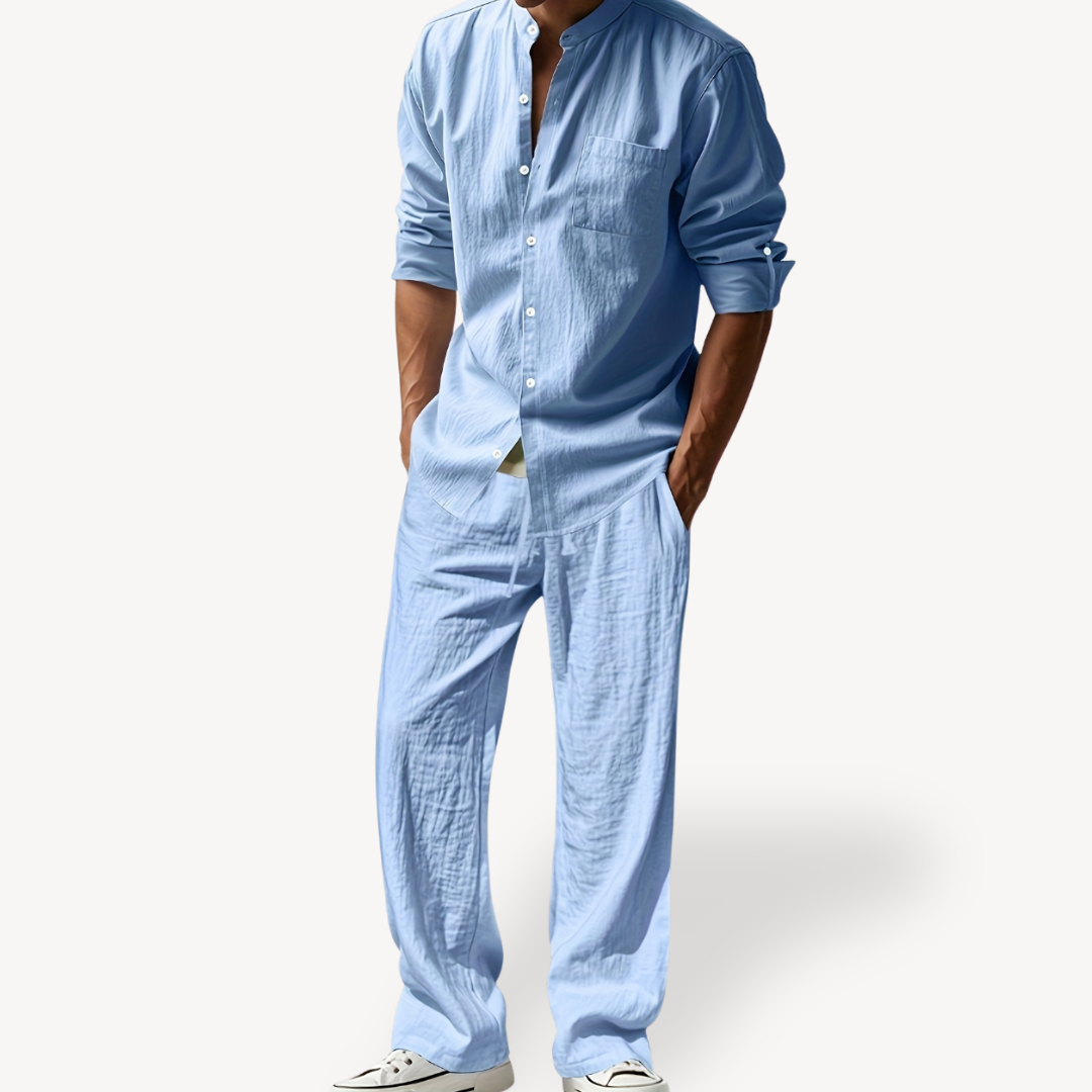 Men’s Linen Drawstring Pants & Shirt Set – Casual Relaxed Trousers & Shirt | Loravelle