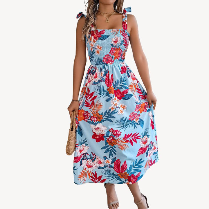 Loravelle Women's Floral Smocked Chiffon Midi Dress | Loravelle