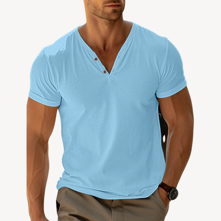 Men’s V-Neck Henley T-Shirt – Cotton Casual Shirt | Loravelle