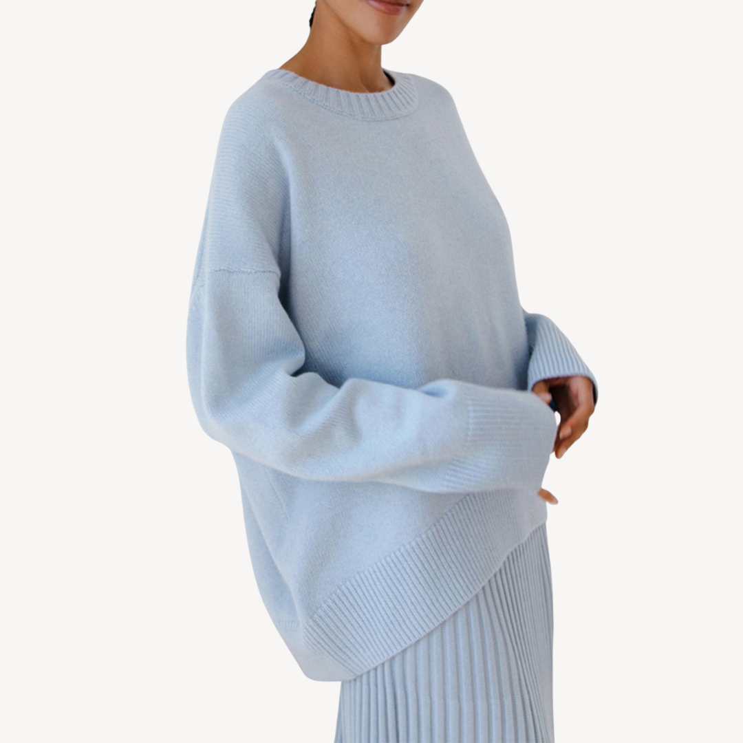 Oversized Knit Wool Blend Crew Neck Sweater for Women | Loravelle