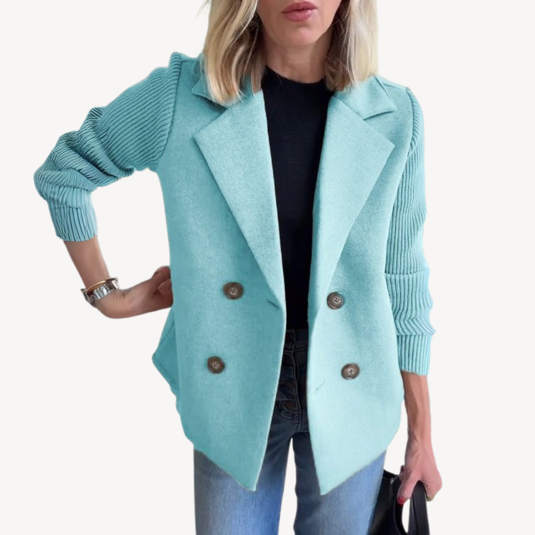 Women's Wool Blend Double-Breasted Knit Blazer | Loravelle