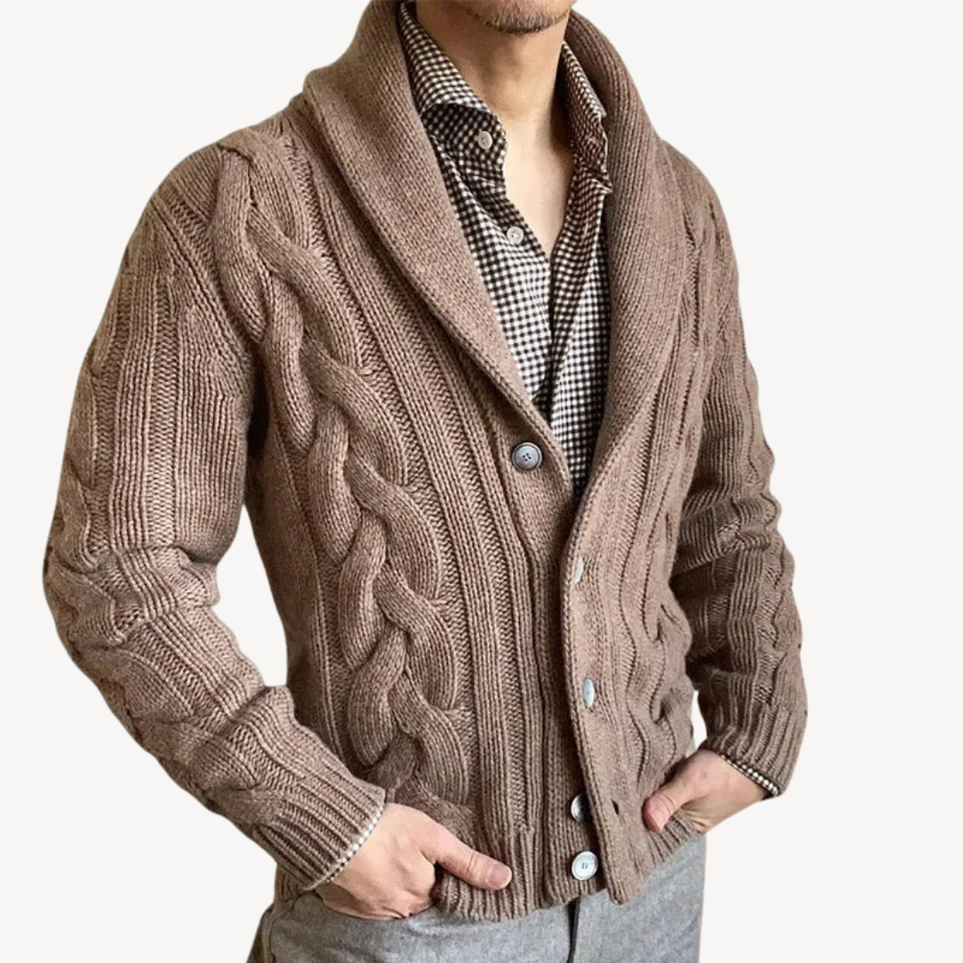 Men's Cable Knit Shawl Cardigan Sweater | Loravelle