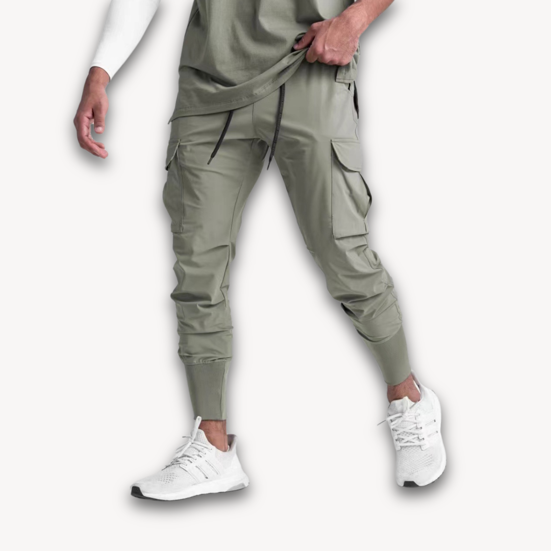 Loravelle | Men's Cargo Jogger Pants - Stretch Fabric, Elastic Waist, Ribbed Cuffs, Casual Streetwear