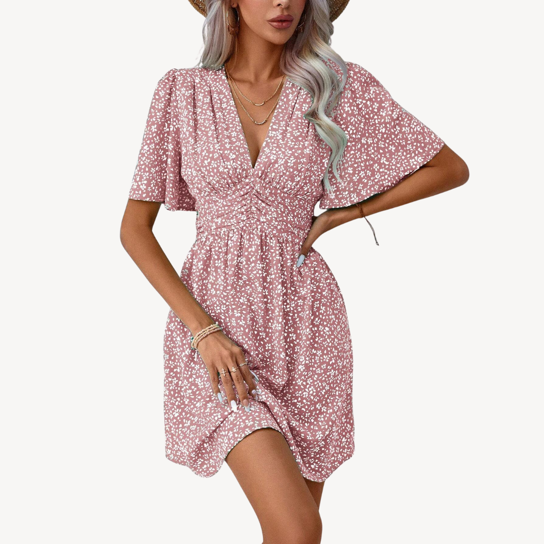 Women's V-Neck Short Sleeve Floral Summer Dress Casual | Loravelle