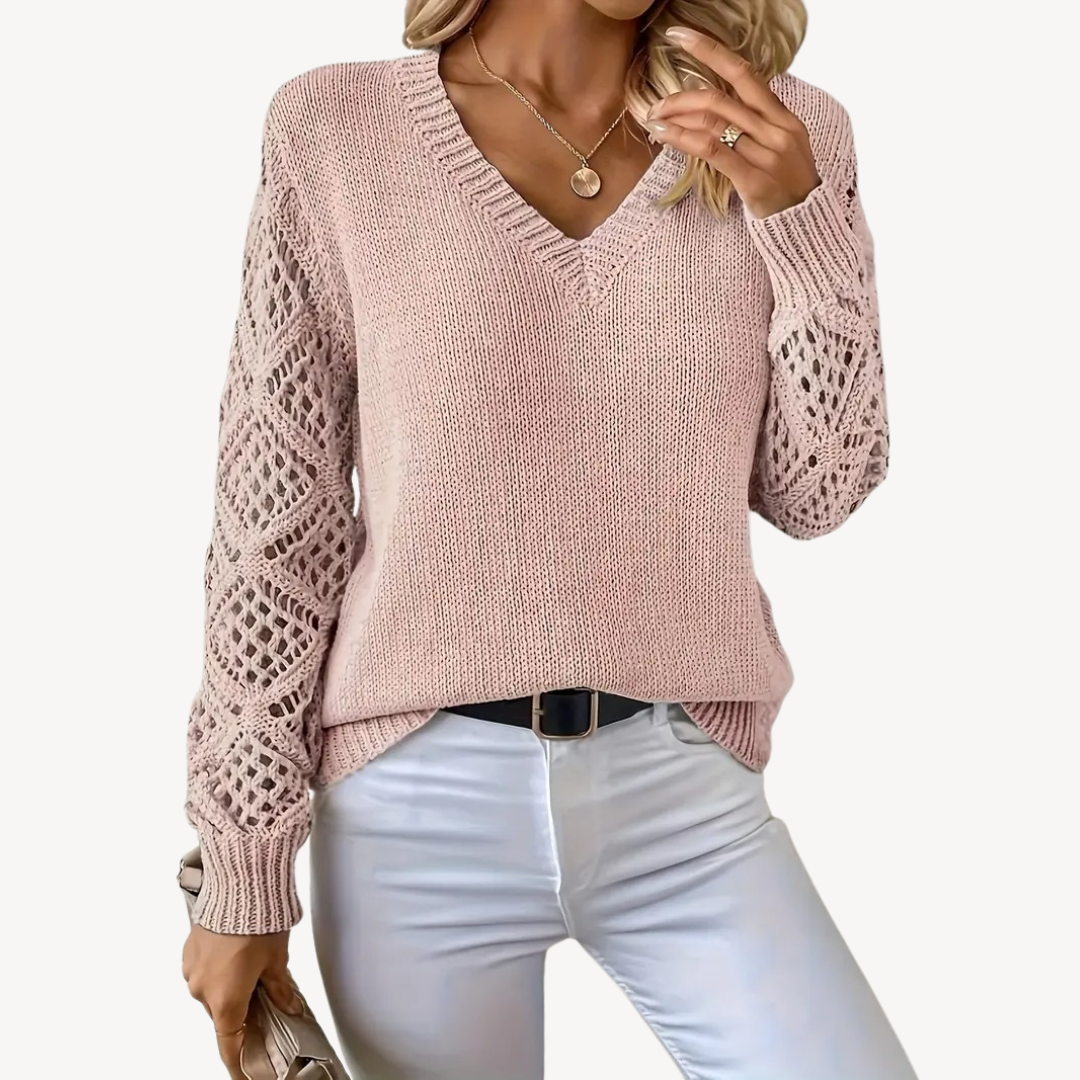 Women's V-Neck Crochet Sweater | Loravelle