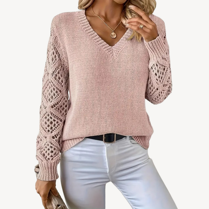 Women's V-Neck Crochet Sweater | Loravelle