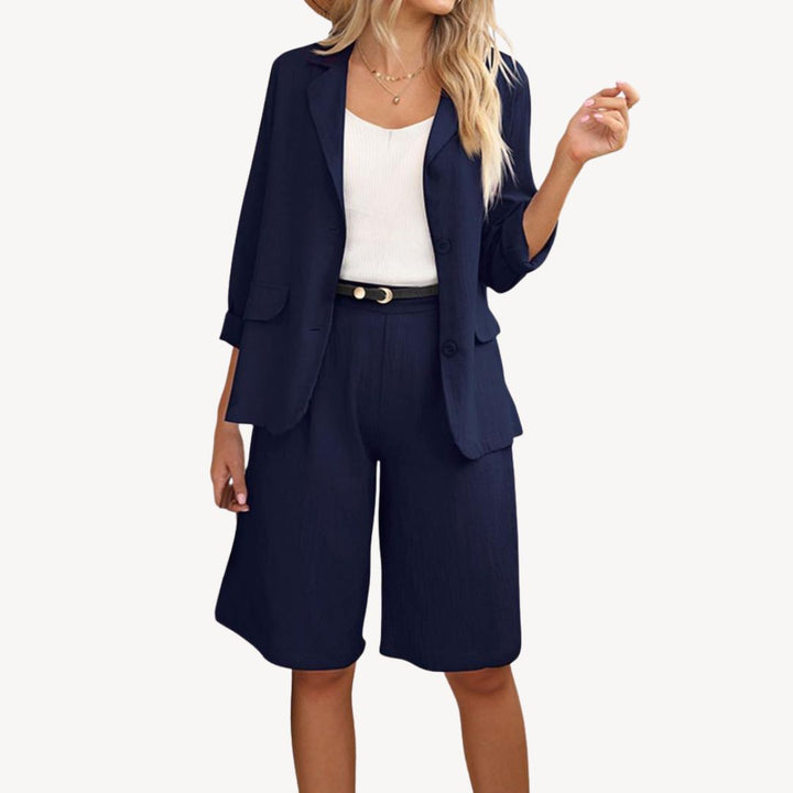 Linen Blend Blazer Shorts Set Women | Loravelle
