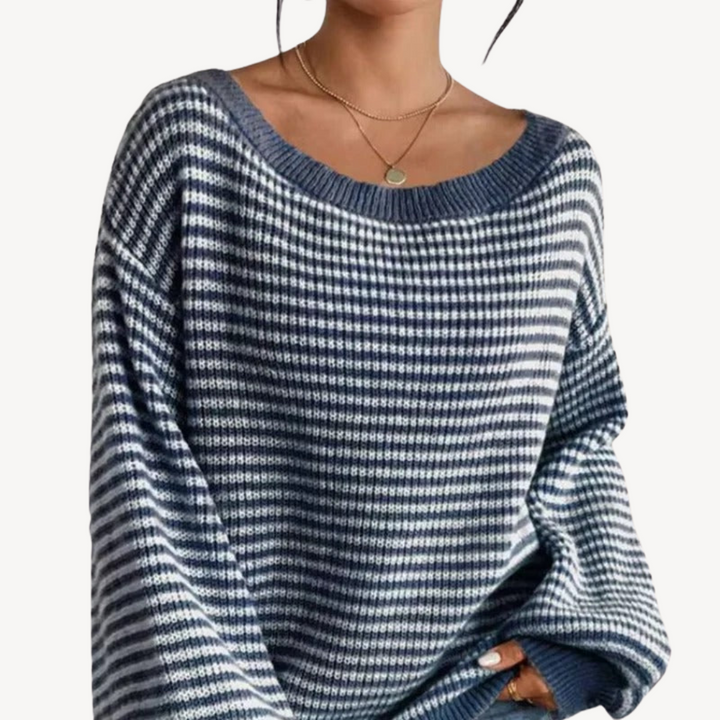 Striped Off-Shoulder Knit Sweater for Women | Loravelle