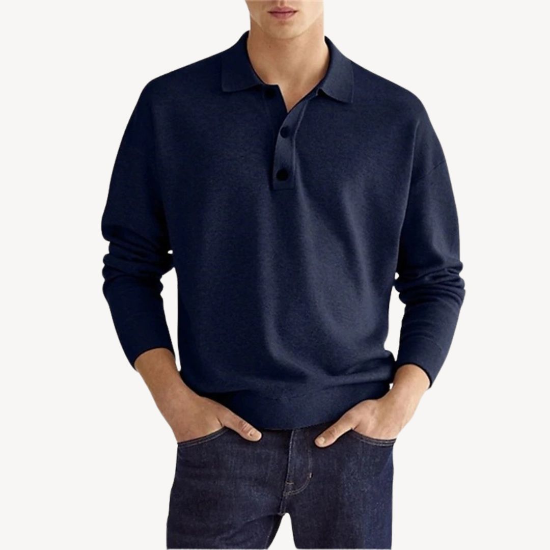 Men's Knit Polo Shirt Long Sleeve | Loravelle