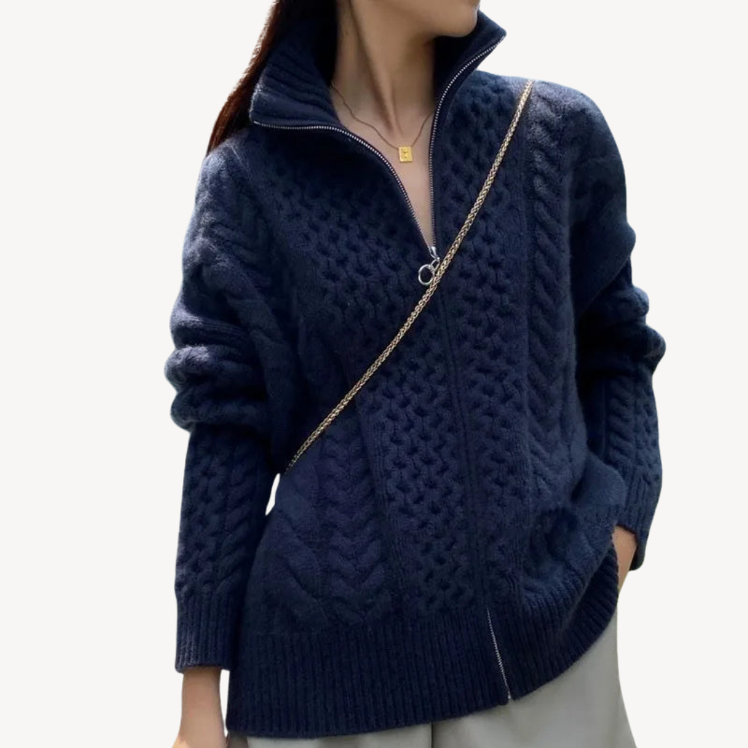 Cable Knit Zip-Up Sweater for Women | Loravelle